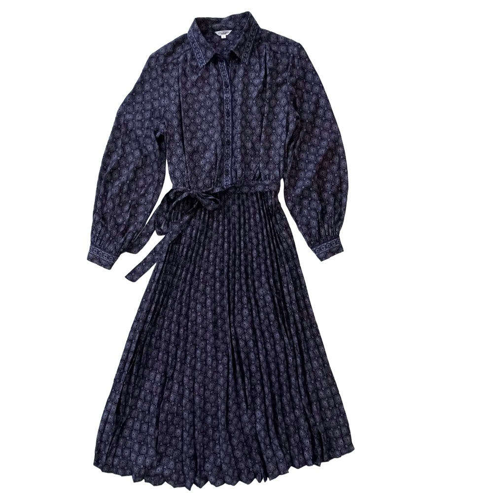 Max Studio Dark Blue & Brown Long Sleeve Shirtdress Sz L